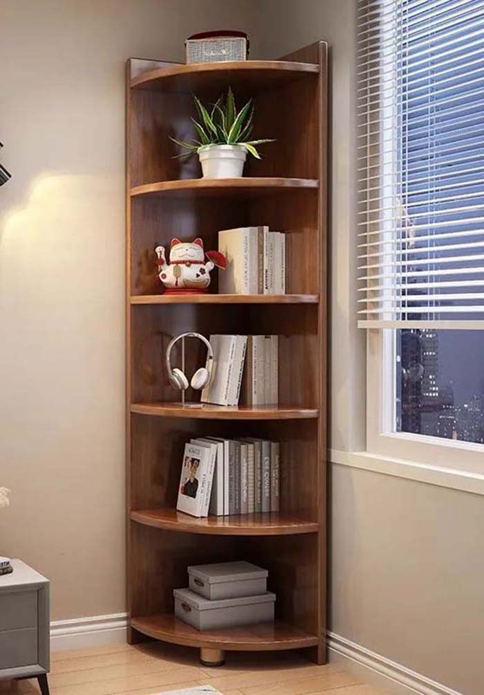 Kệ góc tường phòng khách hiện đại